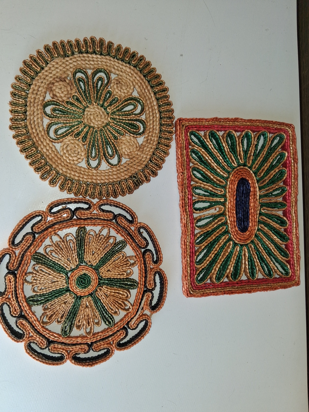 Woven Decorative Coaster Set in Green and Tan - Home Accents